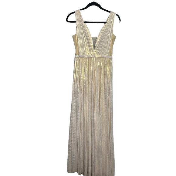 Prom Plunge Gold / Cream Side Slit Formal Dress by Cinderella Divine - Picture 2 of 9